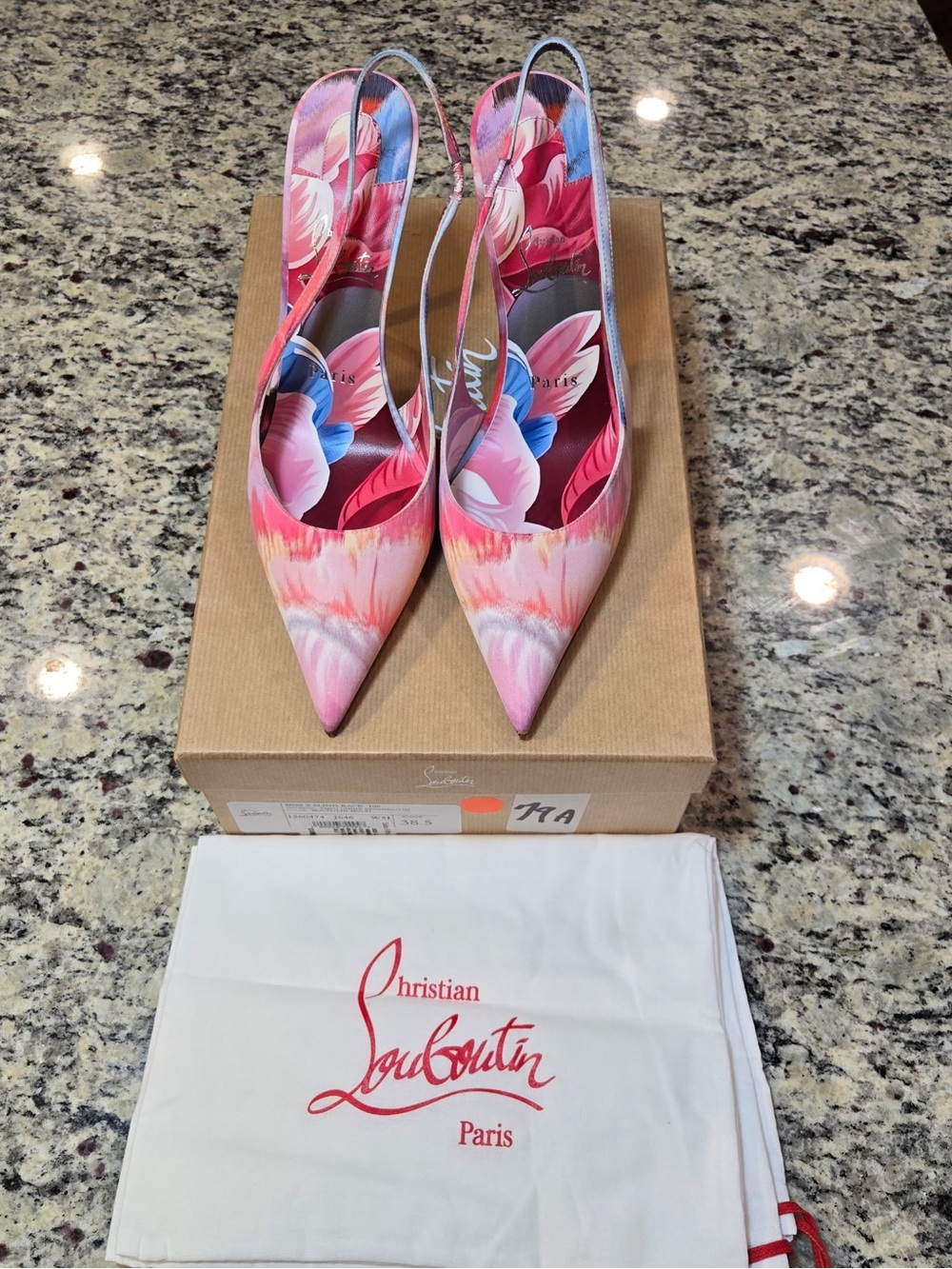 NEW Christian Louboutin Miss Z Sling Back 100mm Floral Pointed Slingback Pumps
